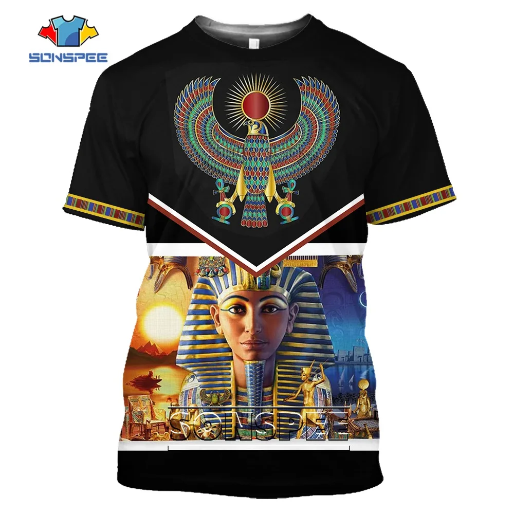 SONSPEE Ancient Egyptian God Gothic 3D Printed Garment Summer Cool Short Sleeve Egypt Pharaoh Sportswear Man Tees Tops Shirt