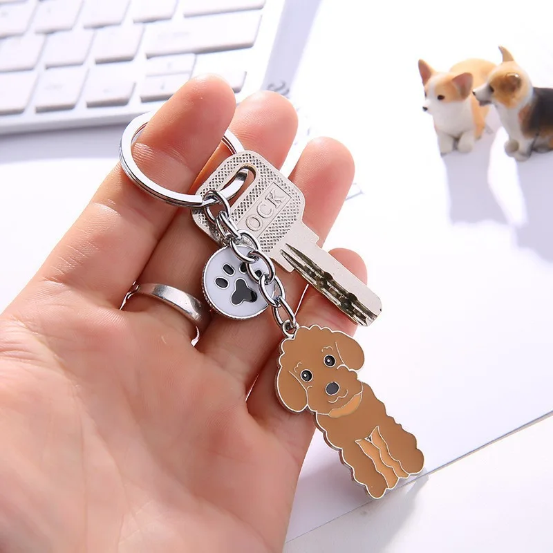 Cute Pet Dog Keychain Cartoon Husky Teddy Corgi Animal Paws Keyring for Women Men DIY Backpack Car Trinkets Key Accessories