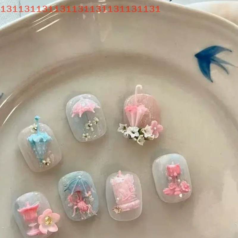 Ombrello con fiori Stampo per nail art Rilievo in silicone Salone per unghie Strumento per manicure in stile francese Accessori per la decorazione delle unghie fai da te