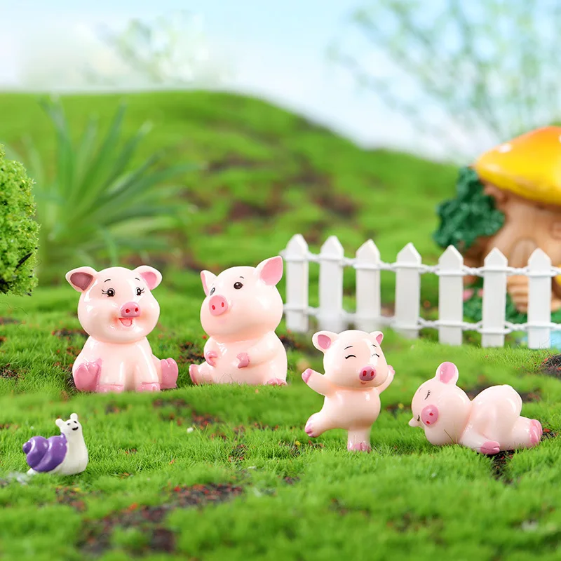 Mini Cute Pig figurine Animal Model Moss micro landscape Resin Craft home decor miniature fairy garden decoration accessories
