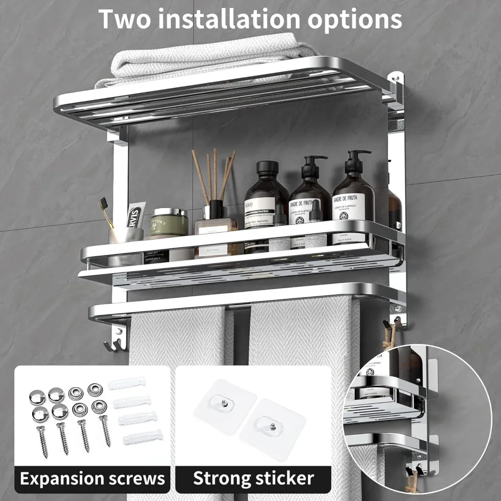 حامل مناشف من الفولاذ المقاوم للصدأ مقاس 22.8 بوصة قابل للطي للحمام والمرحاض، لا يتطلب حفر شريط تعليق المناشف #4