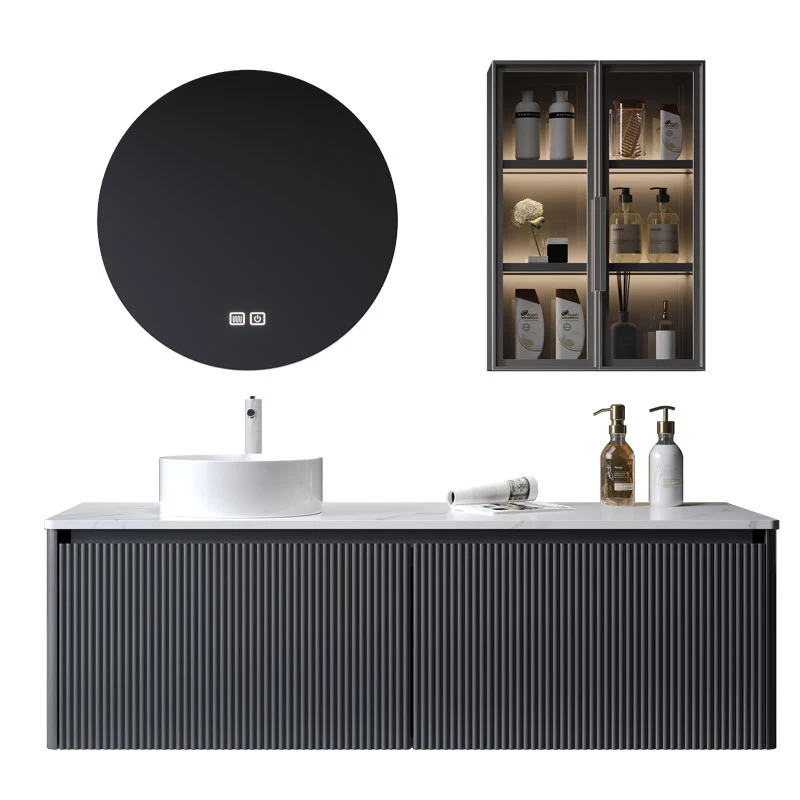 Armário de vaso sanitário de mármore flutuante vaidade moderna cinza montada na parede do banheiro