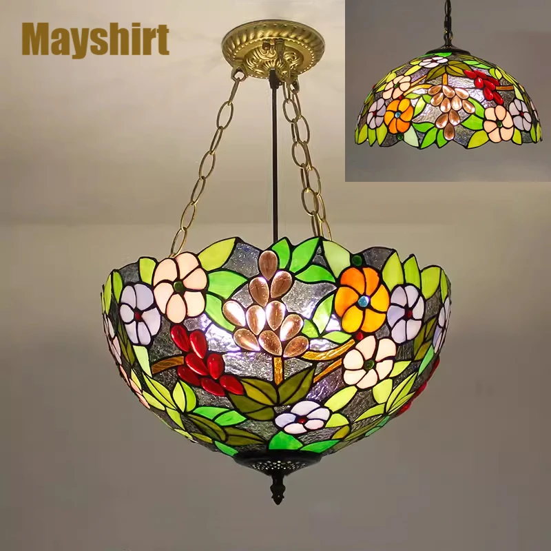 

Mediterranean Tiffany Stained Glass Pendant Lights Vintage Hanging Lamp for Dining Room Kitchen Light Fixtures Home Art Decor