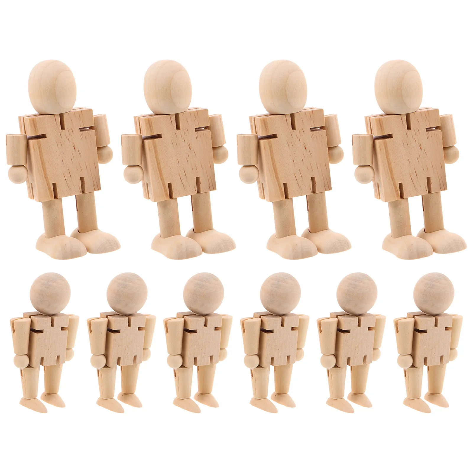 10Pcs Blank Wooden Peg People Robot Statues Unfinished Craft Figures for DIY Painting Sculpture Making Learning Fine Motor