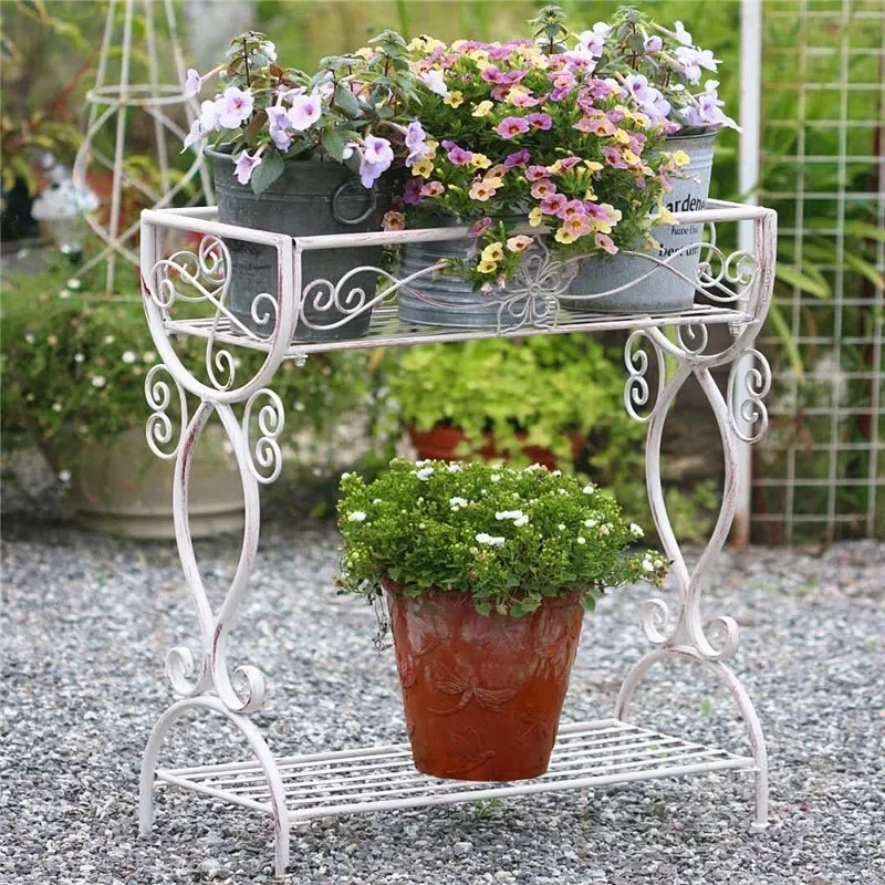 Flower Rack Outdoor Iron Floor Courtyard Garden Balcony Decoration Multi-layer Storage Rack Support Pots Shelf Display Stand