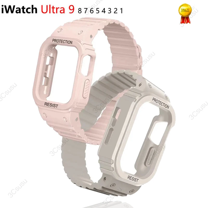 Silicone Strap|+Case for Apple Watch Band 45mm 41mm 44mm 40mm Magnetic Loop Link Bracelet iWatch Ultar 49mm 9 8 7 6 SE 5 4 42mm