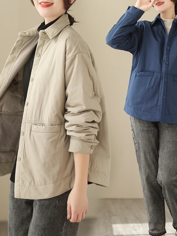 

Модная однотонная хлопковая куртка для женщин, новая зимняя модель, большие размеры, повседневный свободный крой, с одной пуговицей
