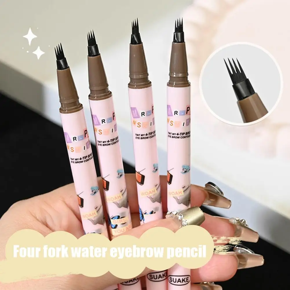 

2Colors Four-pronged waterproof eyebrow pencil, sweat-proof and non-fading formula, eyebrows smudge-dyeing, wild liquid nat K0D7