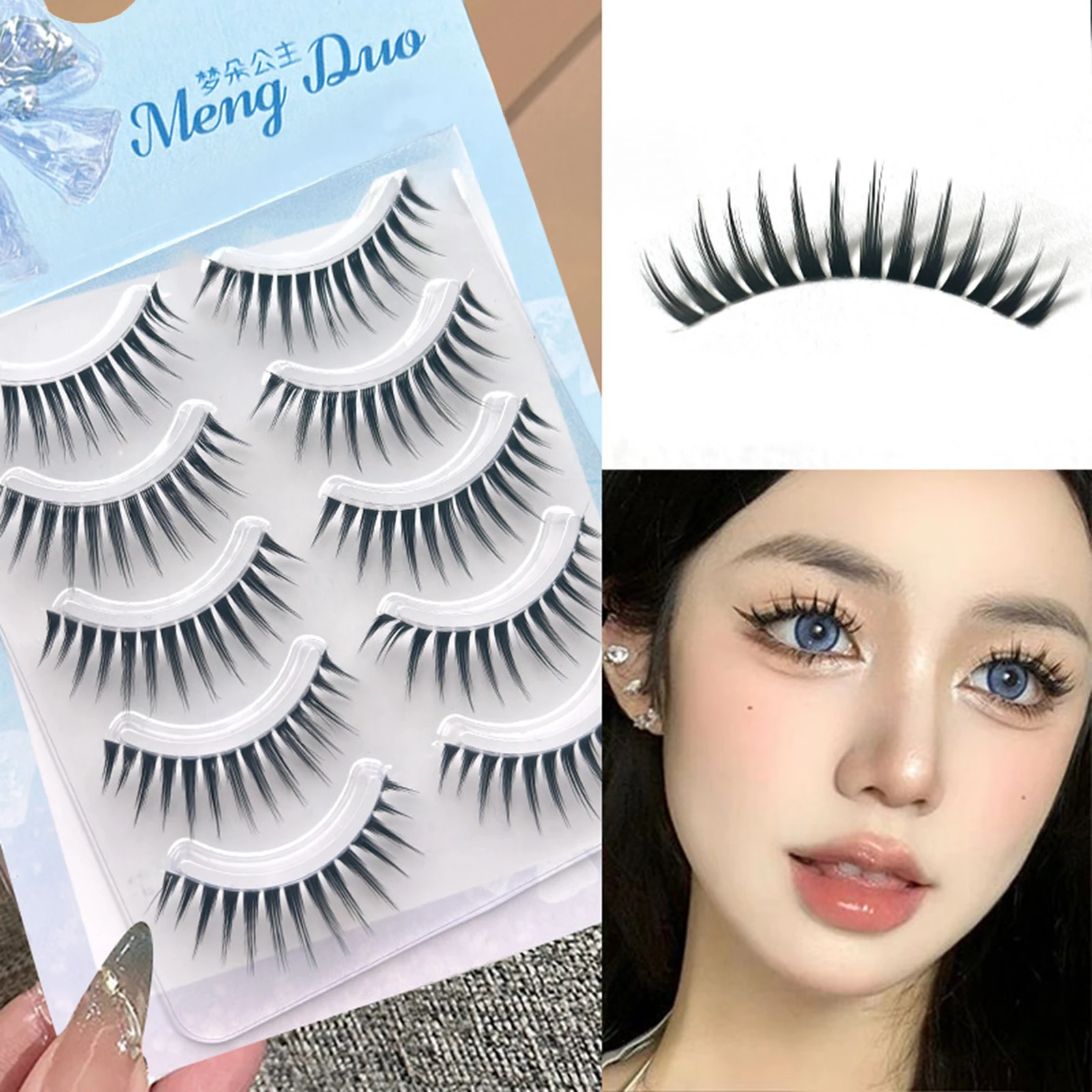 

5 Pair One-Piece Thick Wispy False Eyelashes C Curl Natural Look False Eyelashes Invisible Band Soft Natural Eyelashes Extension