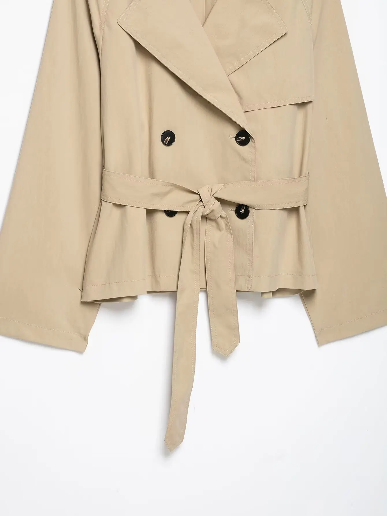 TFMLN Damen Kurzer Trenchcoat Doppelreihig mit Gürtel Kurze Jacke Reverskragen Lässiger Windbreaker Klassische Oberbekleidung Neu – Detail 6