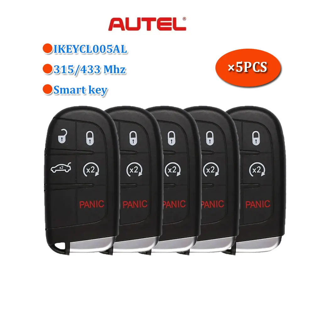 5PCS AUTEL Universal Smart Key CL005AL 4 Buttons 315/433 Mhz for Chrysler/Dodge/Jeep Car Key for KM100/IM508/IM608 Programmer
