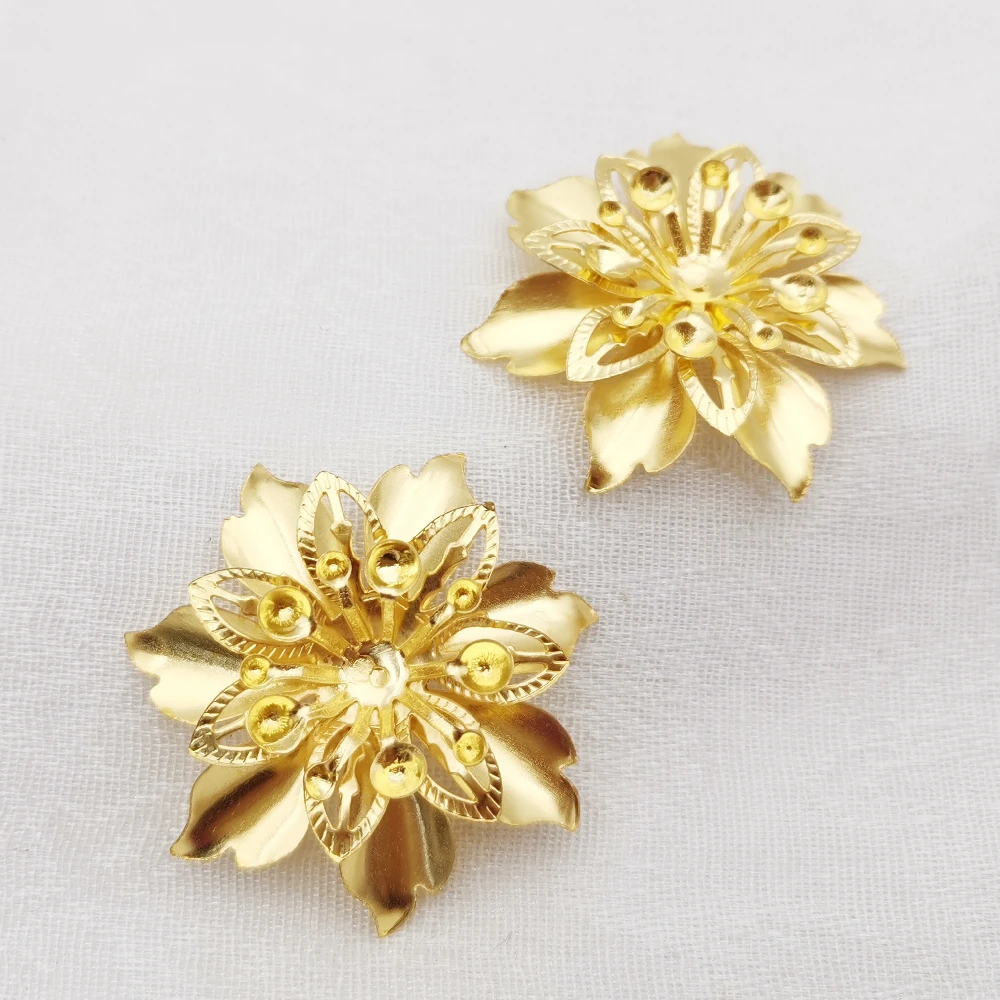 10/50 PCS diy Jewelry Accessories 37mm Gold color Metal Filigree Multi-layer Flowers Slice Charms Base Setting Making Findings