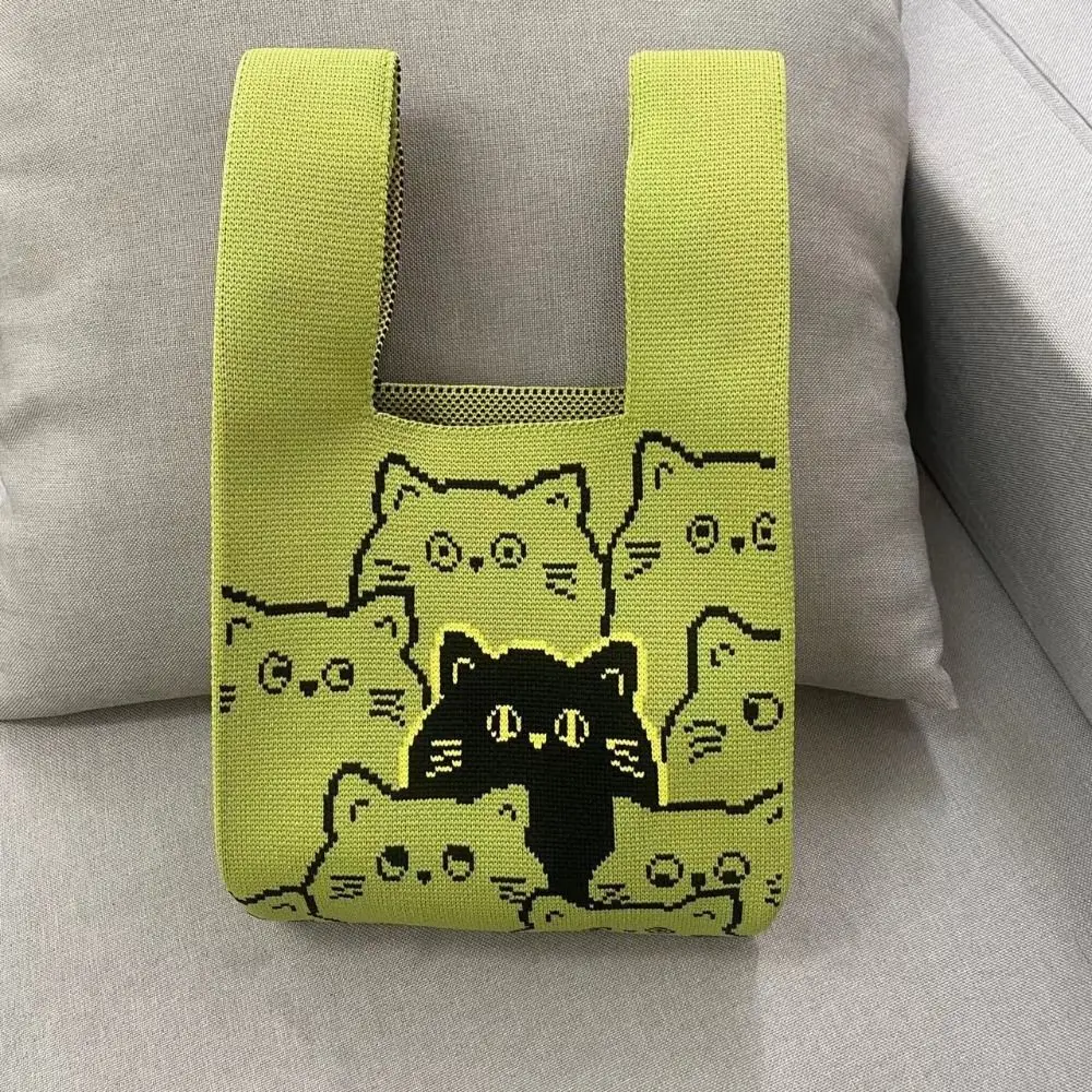 

Fashion Cat Knit Handbag Handmade High-capacity Knot Wrist Bag Knit Tote Bag Girls