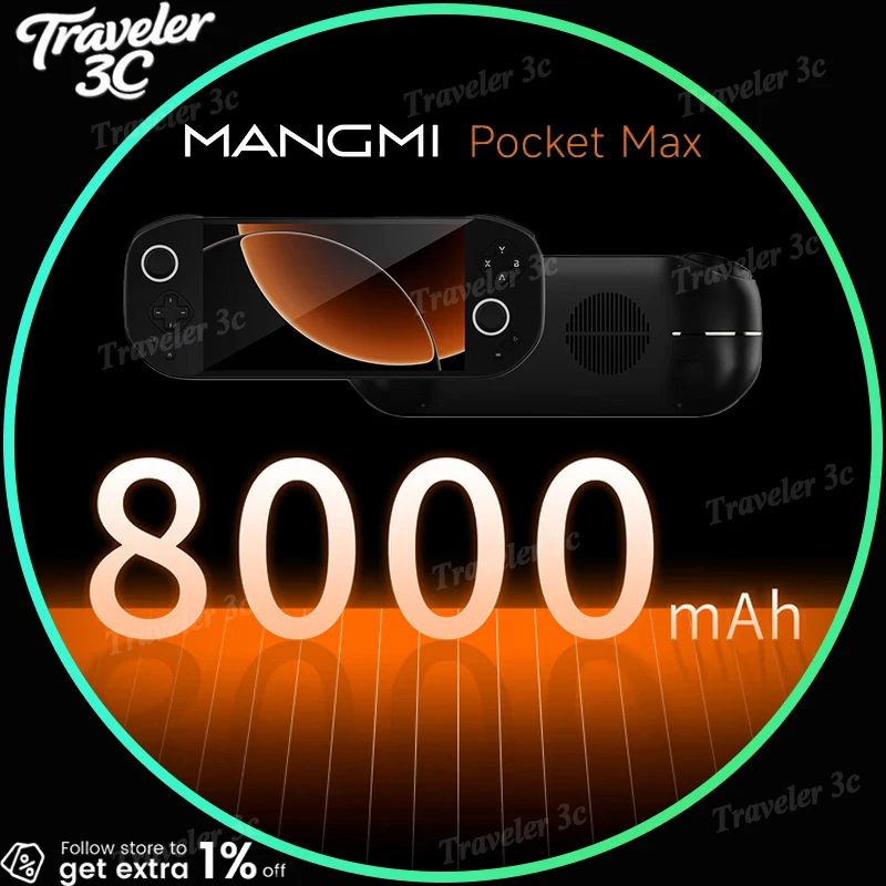 MANGMI Pocket Max Handheld Gaming Console 7-inch 144Hz OLED Display Snapdragon 865 Hall Effect Trigger Magnetic Module 8000mAh