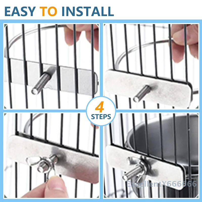 

Stainless Steel Bird Food Cup Set of 2 Parrot Feeding Cups with Cage Holder Perfect for Pet Birds
