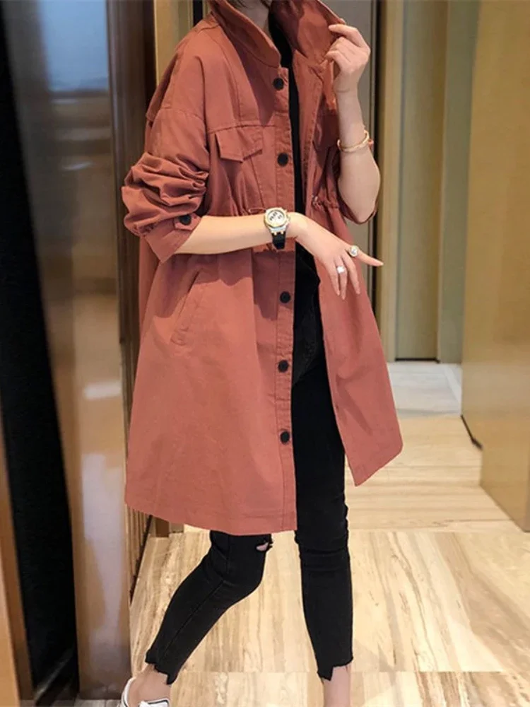 

Long Coat Spring Summer New Solid Color Long Sleeve Stand Collar Single Breasted Coats for Women Fashion Comfortable Streetwear