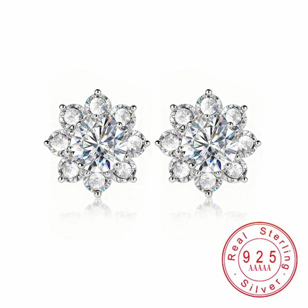 

925 Sterling Silver 0.5CT Moissanite Flower Stud Earrings | Sparkling Halo Wedding & Bridal Earrings for Women