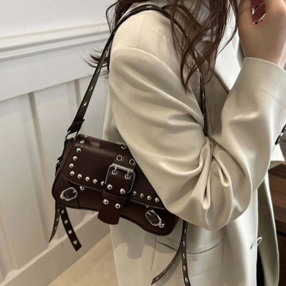 

Trendy Punk Style Y2K Armpit Bag American Style Sweet Cool Rivet Shoulder Bag Large Capacity Handbag Tote Bag Spicy Girls