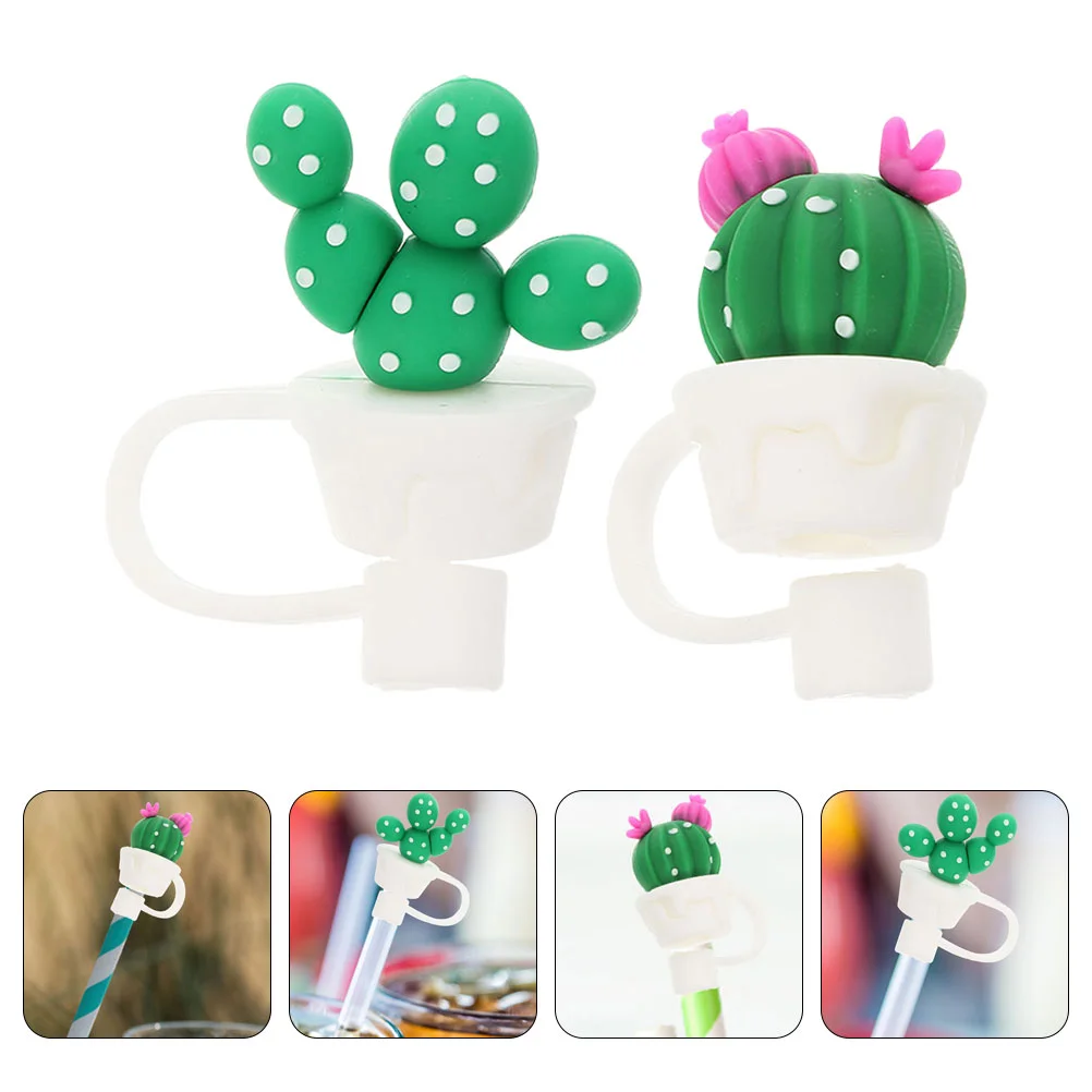 

2 Pcs Straw Accessories Tip Covers Hat Prickly Pear Cactus Caps Protectors Pvc Drinking Girl