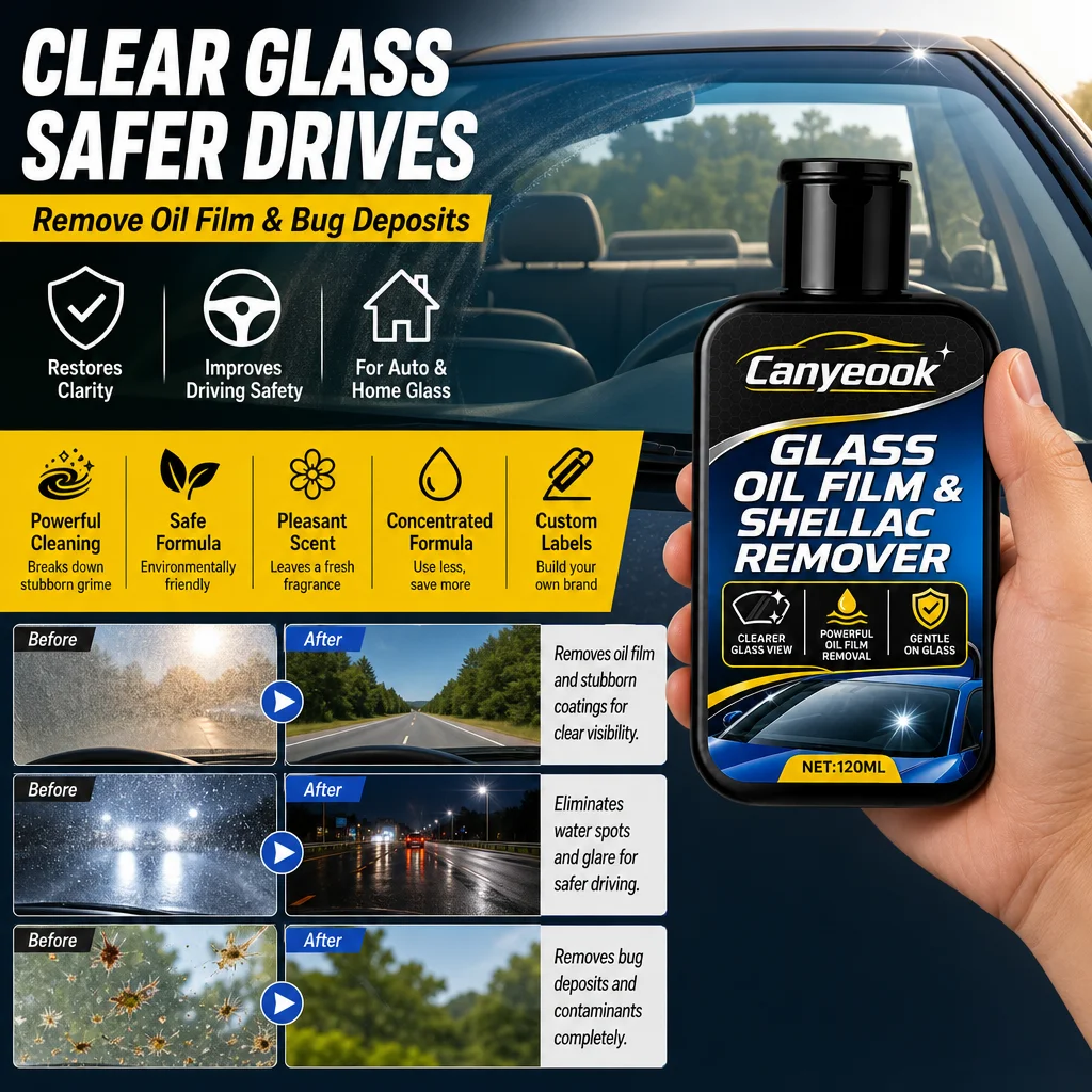 CANYEOOK Oil Film & Bug Remover 120ml - Remove Glass Oil Film Bug Residue Restore Clarity Clear Vision for Auto Home Glass
