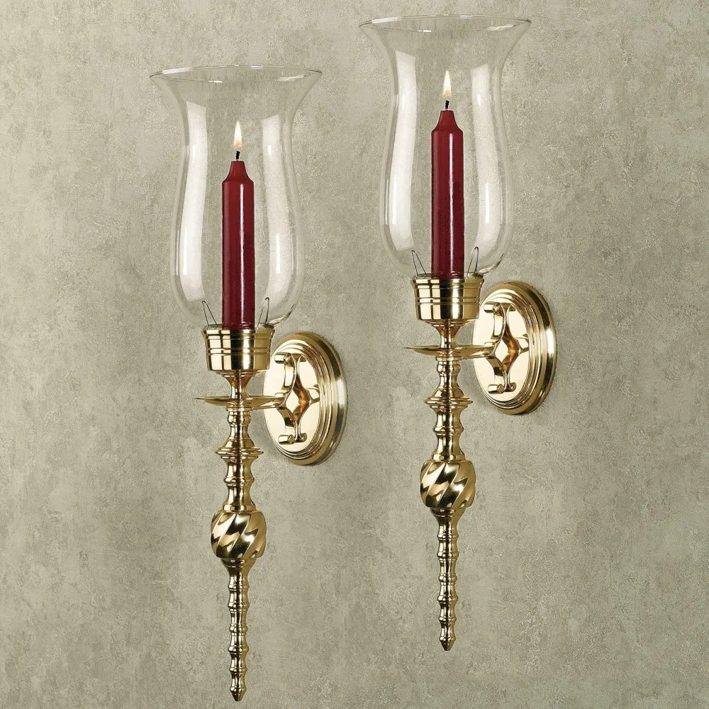 Touch of Class Solid Brass Daria Swirl Sconce Pair - Large Set of 2 - Hurricane Wall Candle Holders for Bedroom