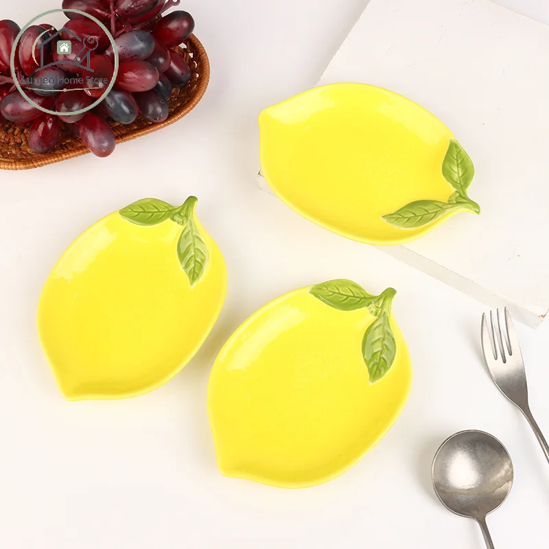 Cartoon Lemon Shaped Ceramic Plate Salad Fruit Snack Dish Kitchen Utensil Accessory