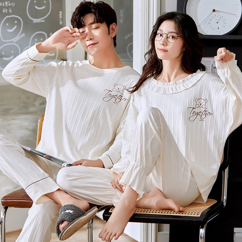 Autumn Couple Pajamas Set Cotton Long Sleeves Pants Home Suit Cartoon Causal Lovers  Comfortable Two-piece Sleepwear