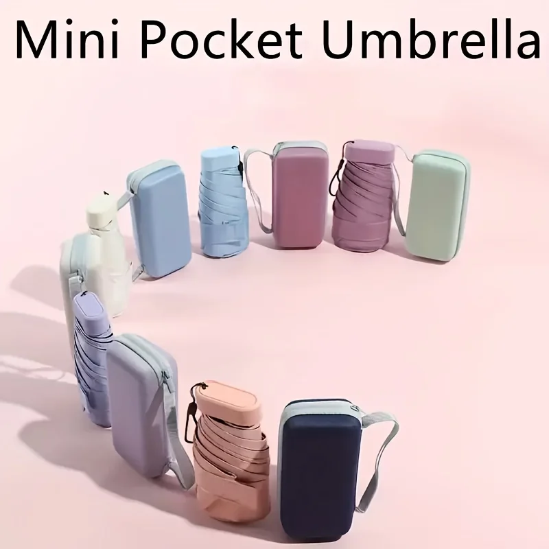 Mini Pocket Umbrella for Women Ultra-lightweight Vinyl UV Protection Umbrella 6 Foldable Parasol Capsule(With box)