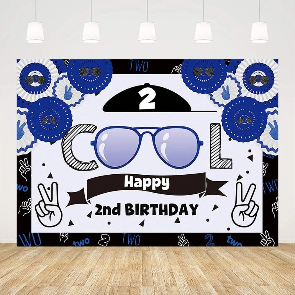 

Two Cool Sunglasses Theme Backdrop for Boy Kids Happy 2nd Birthday Party Decorations Photography Background Banner