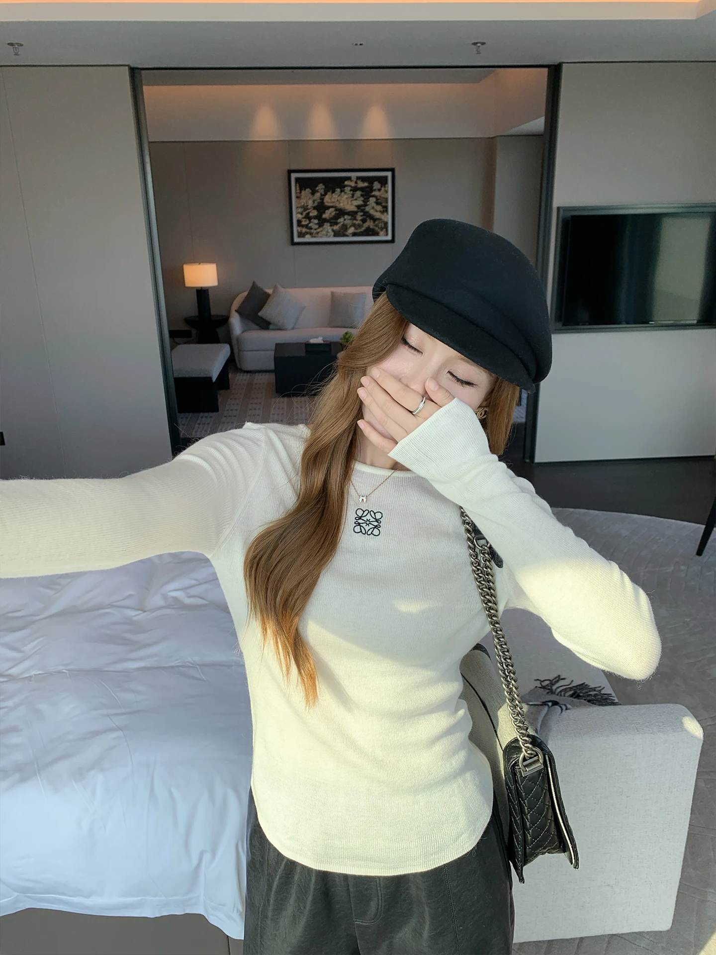 

New 00 Benxe Wool Knitted Sweater Embroidered Letter round Ne Slim Fit Casual Sle Soft Nylon Acrylic Polyester Blend