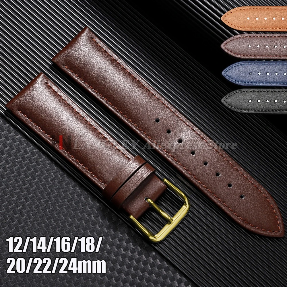 12mm 14mm 16mm 18mm 20mm 22mm 24mm Calfskin Leather Strap for Samsung Watch 7/6/5/4 Bracelet 40mm 44mm Classic Universal Bands