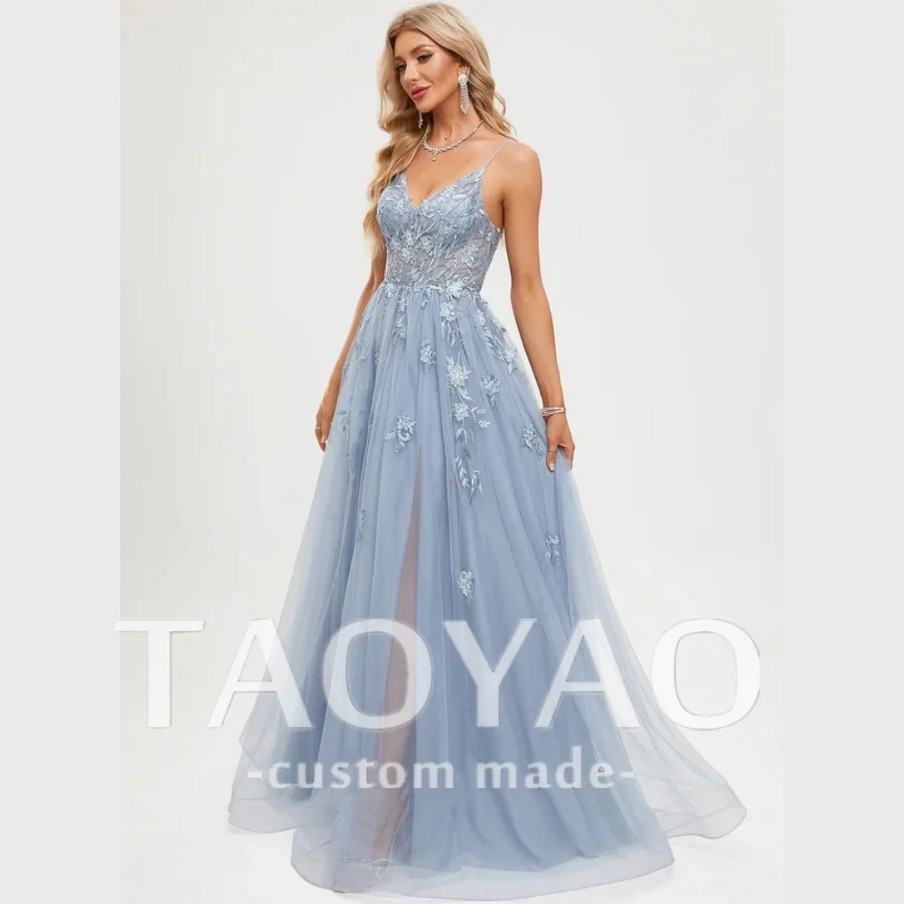 A-line V-Neck Floor-Length Tulle Prom Dresses Bridesmaid Dresses Formal Evening Party Gowns robe de soirée Customized 2025