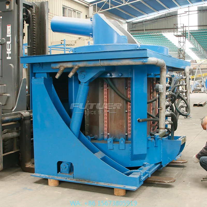 Custom OEM 5.5 Ton Steel Shell Medium Frequency Induction Melting Furnace Machine Overspray Cooling 7.5kw Motor Automatic