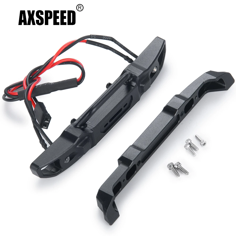 AXSPEED Metal Anti-collision Front Rear Bumper with LED Lights for Axial SCX24 AXI00006 Bronco 1/24 RC Crawler Car Parts