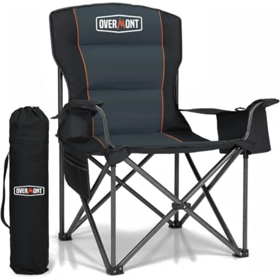 

Oversized Folding Camping Chair - 450lbs Support with Padded Cushion Cooler Pockets - Heavy Duty Collapsible Chairs for Sports