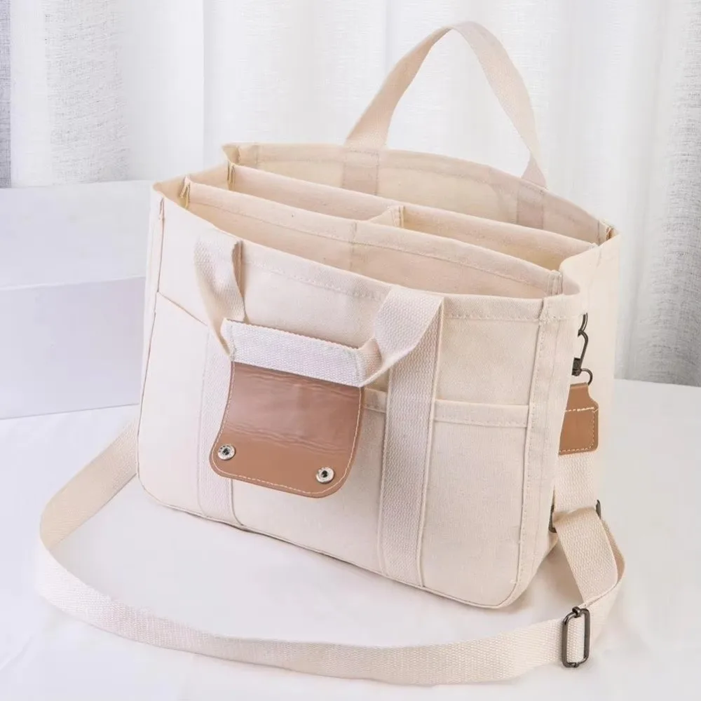 

High Quality Multi-pocket Canvas Tote Bag Adjustable Strap Casual Mommy Bag Large Capacity Shoulder Bag Casual Use