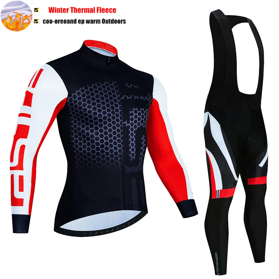 Winter Thermal Fleece Hot Wool Cycling Jersey Set Men Bicycle Suit Outdoor Sportswear MTB Uniform Maillot Ciclisno Kit Triathlon