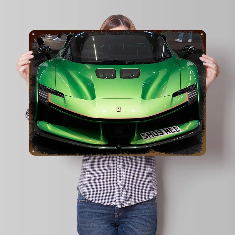 Grünes Sportwagen-Blechposter, personalisierte Wandkunst, Retro-Vintage-Metallschilder für Fan-Zimmerdekoration, Heimdekorationsartikel, Hausdekoration