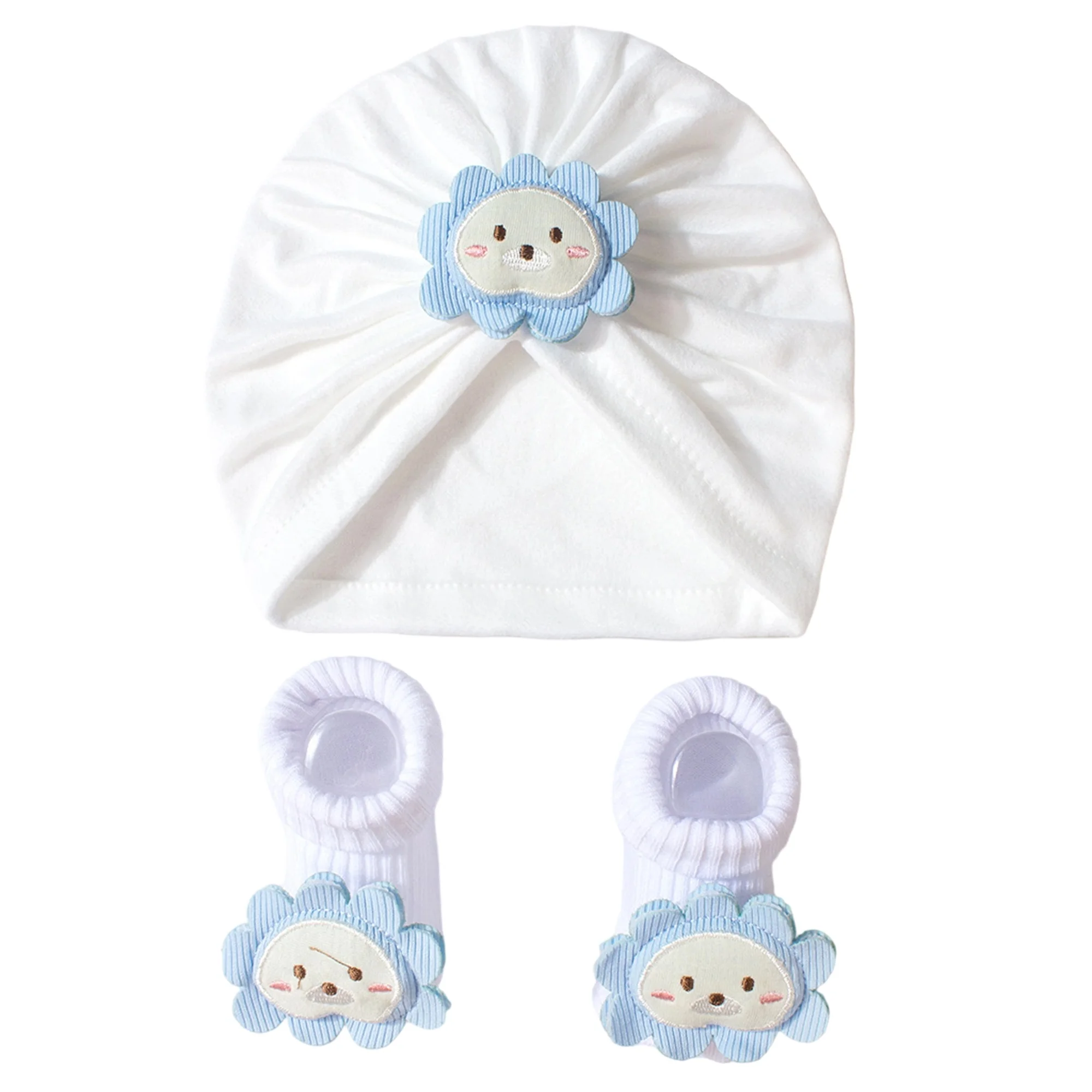 

Baby Girl Turban Hat and Socks Cartoon Lion Newborn Head Wrap Beanie Cap for Infant Toddler Photography Props