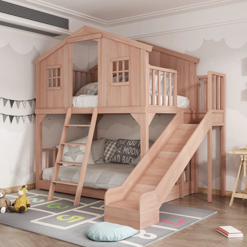 Bedroom all solid wood children's bed Princess high and low bed with slide bed Indoor children's furniture