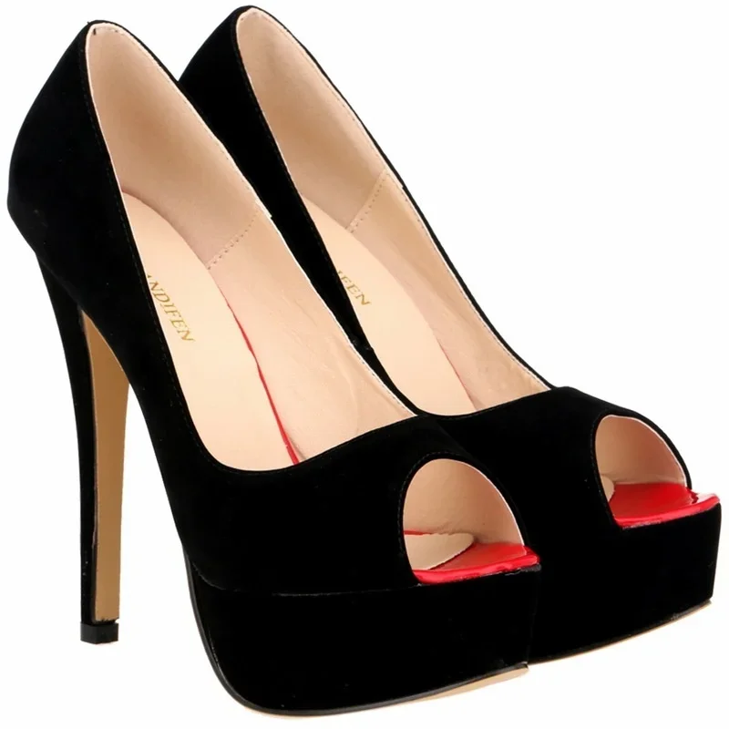 

Evening Party Red Wedding Office Shoes Women Stilettos Sexy High Heels Shoes Velvet Pumps Platform Lady