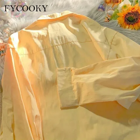FYCOOKY Женские желтые рубашки с принтом из хлопка