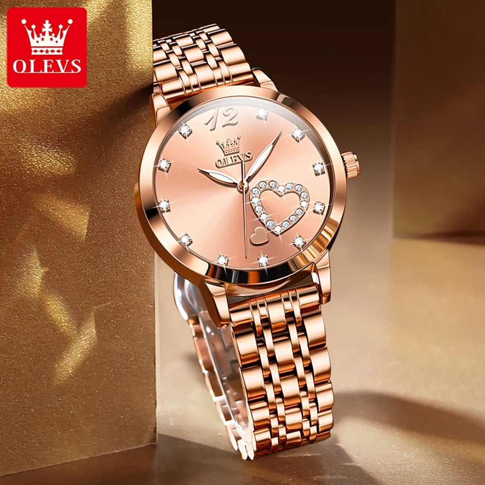 OLEVS 5189 Women's Quartz Watch Luxury Dress Rose Gold Women Slim Thin Lightweight Watch Stainless Steel Waterproof Ladies Watch