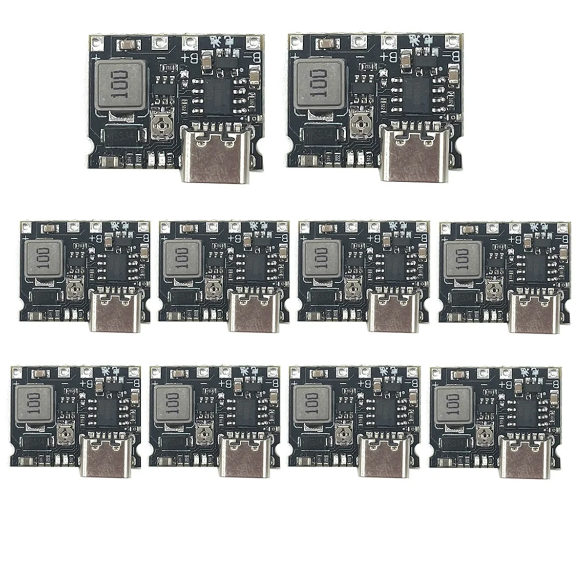 

10 Lithium Li-Ion 18650 3.7V 4.2V Battery Charger Board Type-C 2A Battery Fast Charge Module DC-DC Step Up Boost Module