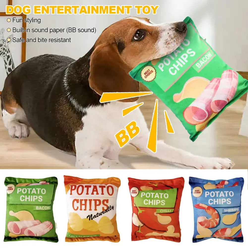 Potato Chip Bag Funny Dog Toys Plush Squeaker Food Toy for Small Medium Dogs Interactive Squeaky Chew Puppy Toys