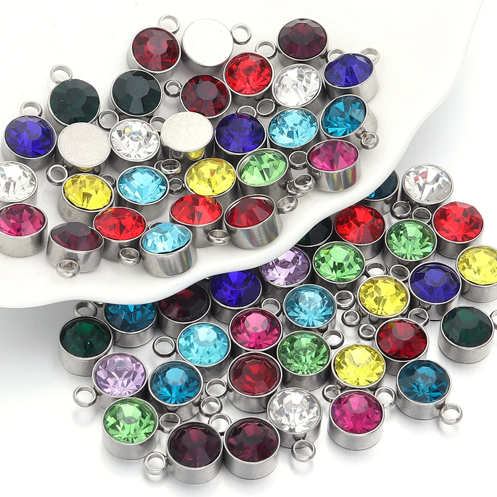 5 teile/los 8mm Edelstahl Birthstone Anhänger Farbige Strass Perle Charme Für DIY Halskette Ohrringe Schmuck Machen Liefert