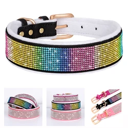 Bling Rhinestone Dog Collar Wide Soft Padded Collars Comfortable Suede Crystal Necklace For Small Large Dogs Pet French Bulldog