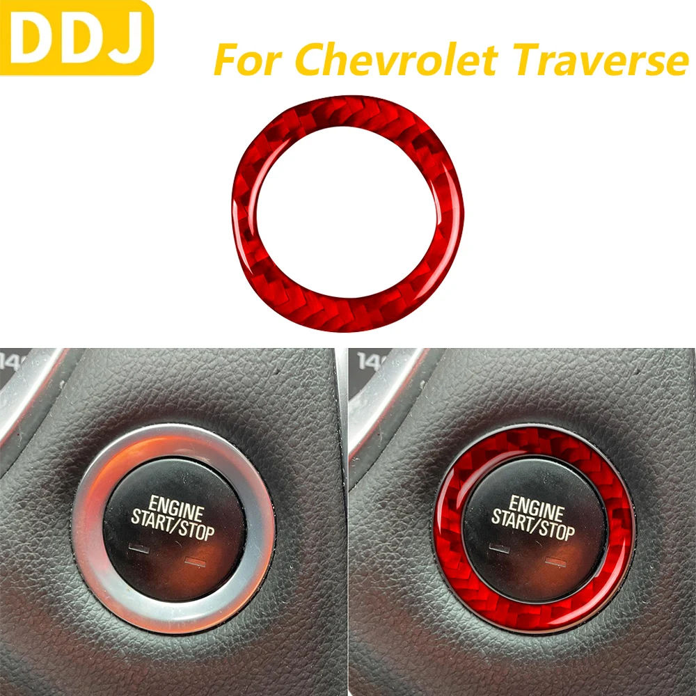 For Chevrolet Traverse RS LT 2018-2023 Red Carbon Fiber One-touch Start/Stop Ignition Switch Trim Cover Car Accessories Sticker