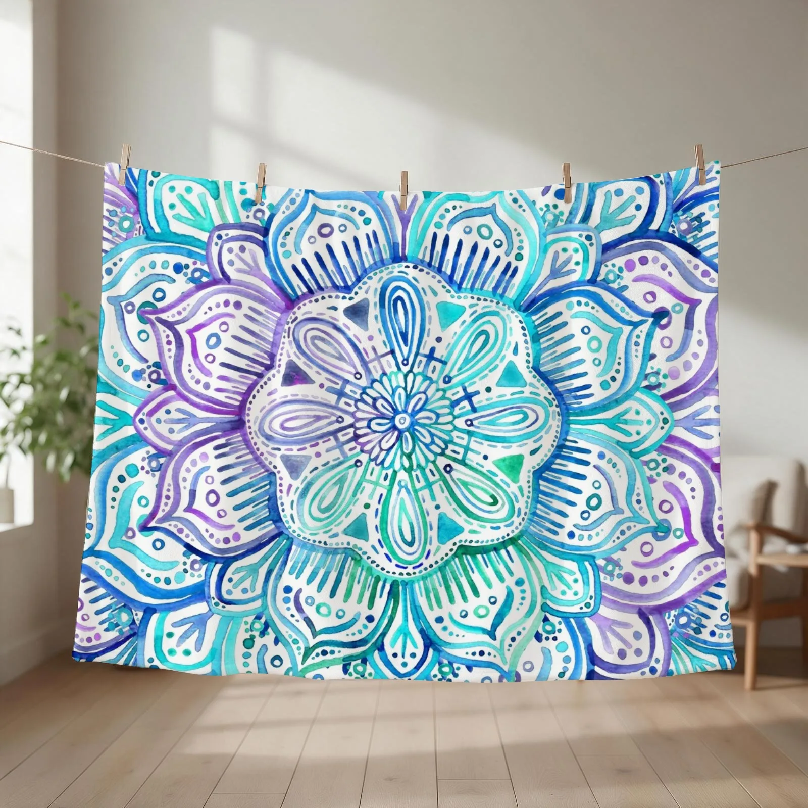 Iridescent Aqua and Purple Watercolor Mandala Throw Blanket Quilt bed plaid halloween Tourist Blankets