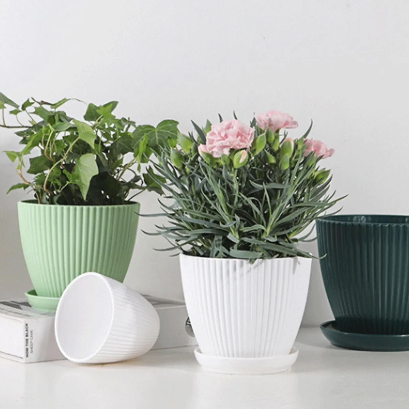 Solid Resin Planter Garden Pot with Two Drainage Holes for Living Room Office Patio